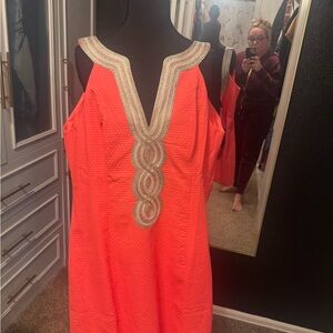 Lilly Pulitzer Strapless Coral Dress with Silver Accents